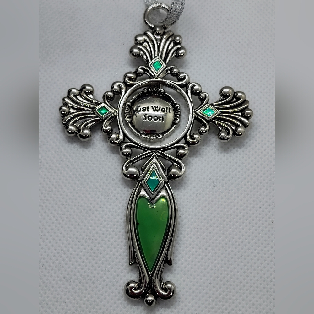 Silver and Green Cross Get Well Soon Ornament